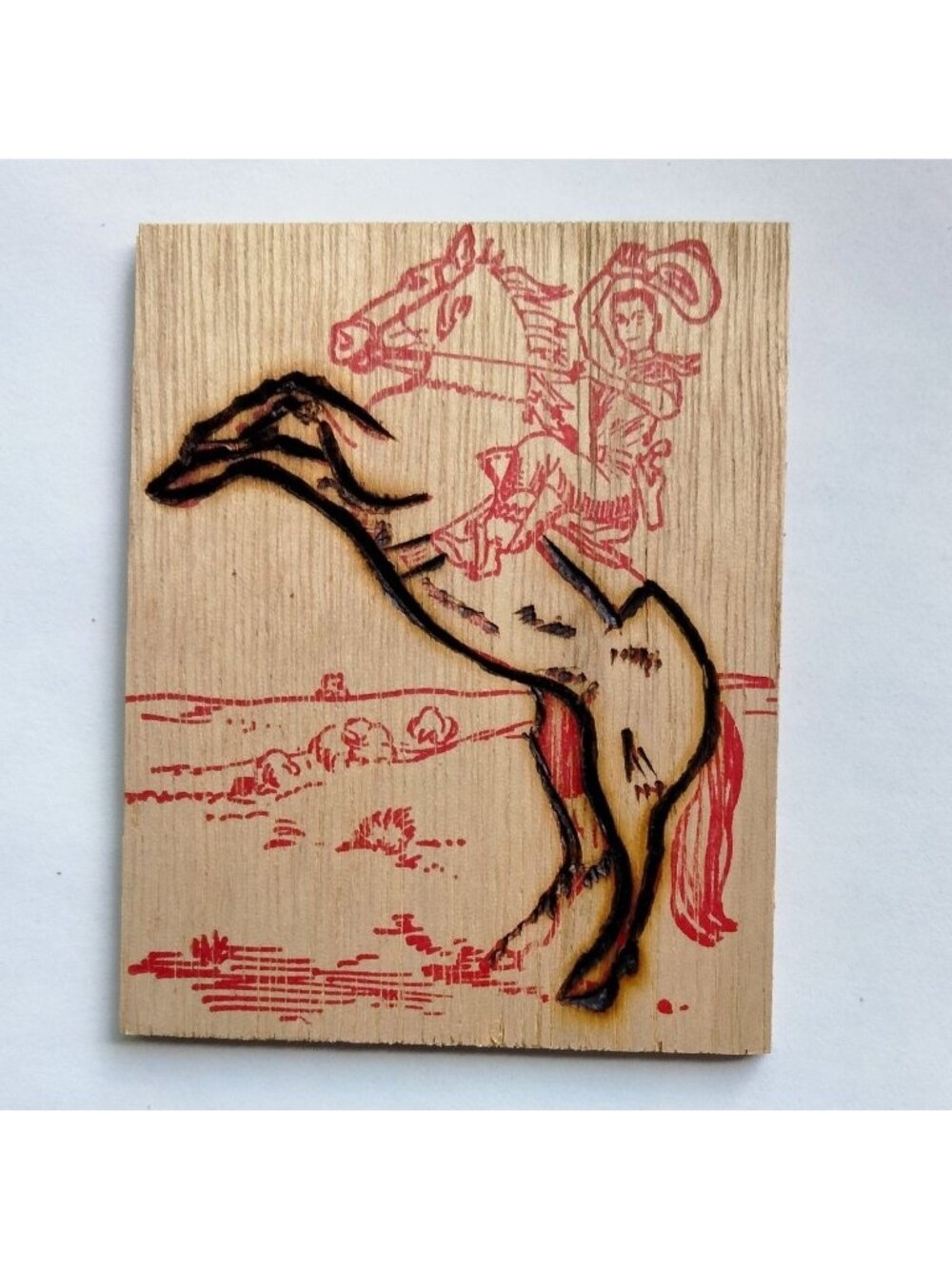 Woodburning Bucking Bronco Cowboy Sample Vintage American Toy CO Rustic